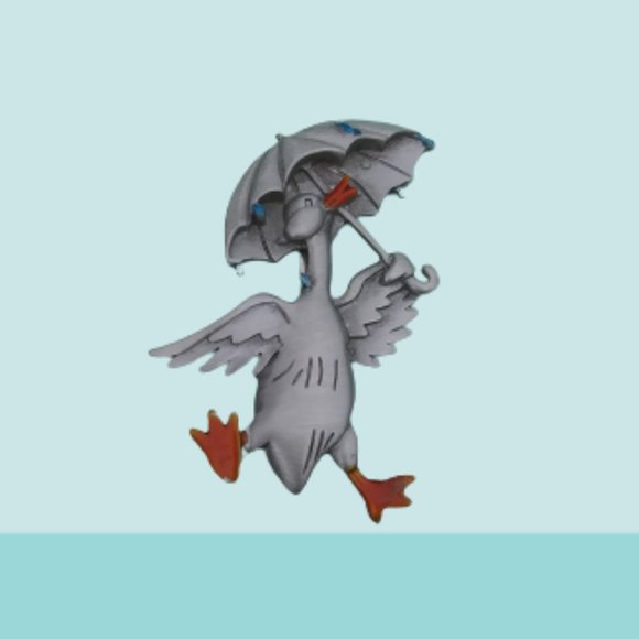 Vintage JJ Jonette duck with an umbrella dancing in the rain  brooch playful - Picture 2 of 12